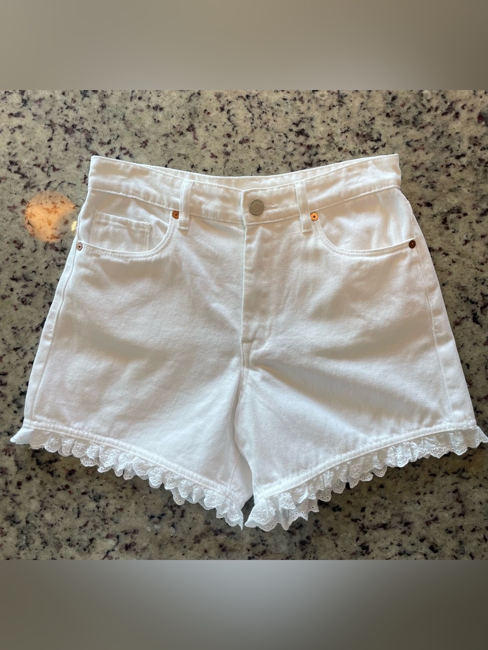 Blank NYC White eyelet Lace-Trim Denim Shorts 27